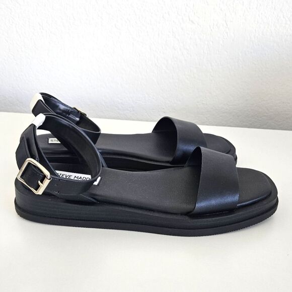 NWT Steve Madden | Tristian Leather Black Strappy Sandal, Women's 9 - Picture 2 of 7